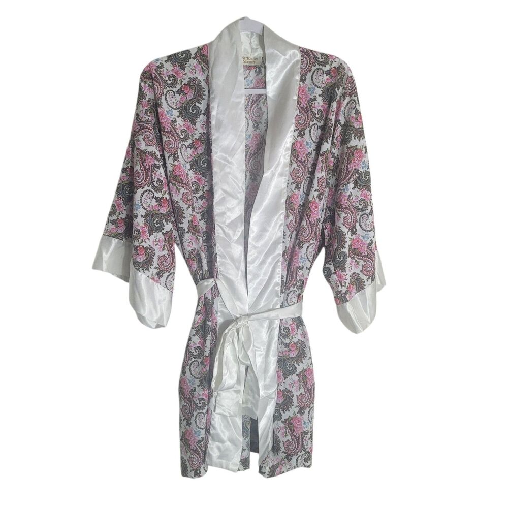 Victorias Secret Vintage Gold Label Kimono Robe One Size Satin Trim Boho Paisley